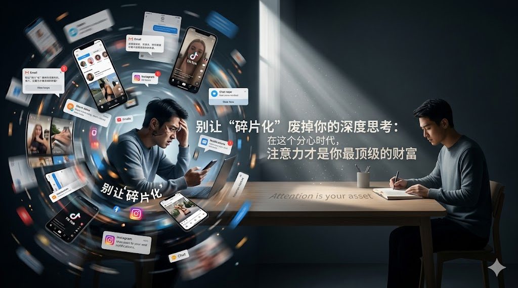 仔细回想一下，在你每天的工作和生活中，最大的“注意力小偷”（比如某个APP、某种习惯、或者是频繁的会议）是什么？从明天开始，你打算采取什么样的小动作来夺回自己的专注力？